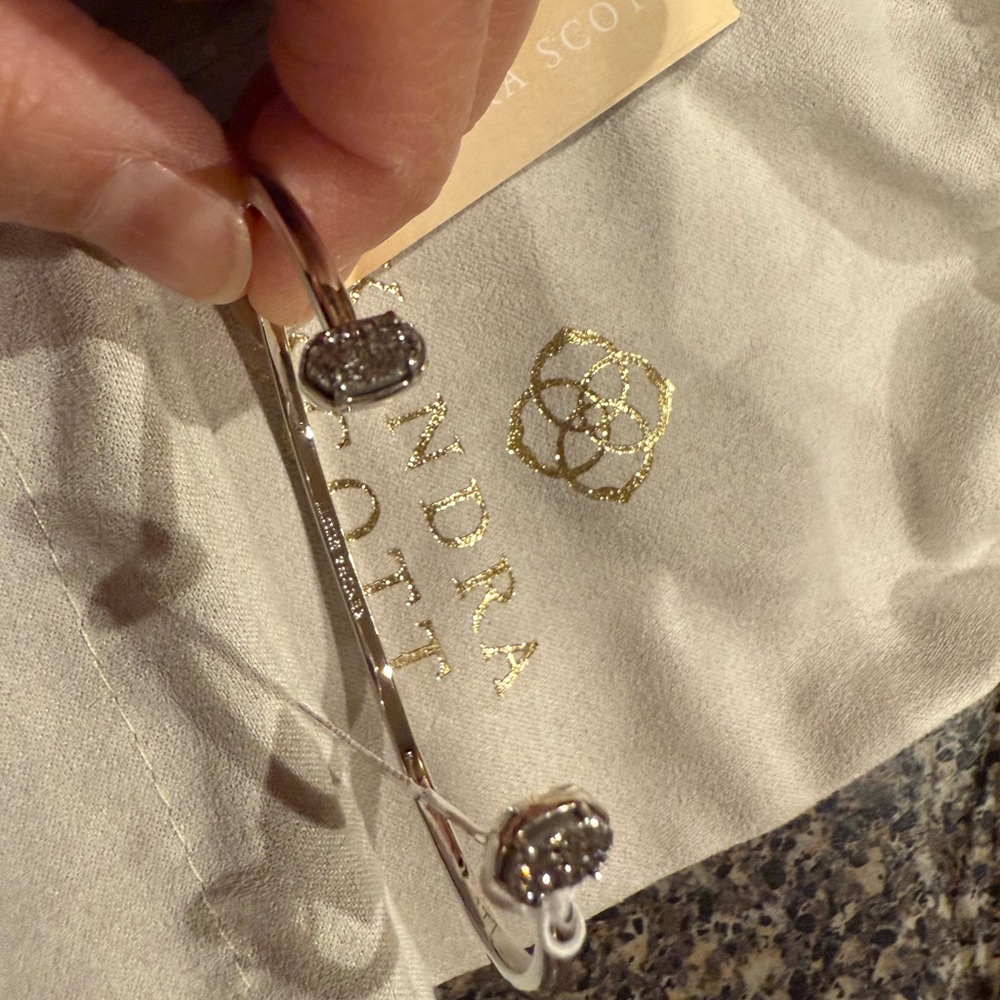 Kendra Scott Emilie Cuff Bracelet Rhodium Platinum Drusy - Picture 2 of 9